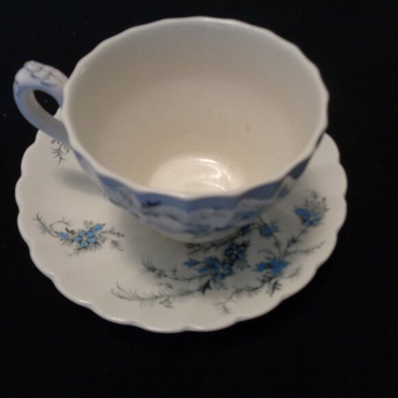 VINTAGE ENGLISH STYLED FLORALS BLUE & WHITE CUP N SAUCER BY MYOTT - Picture 6 of 10